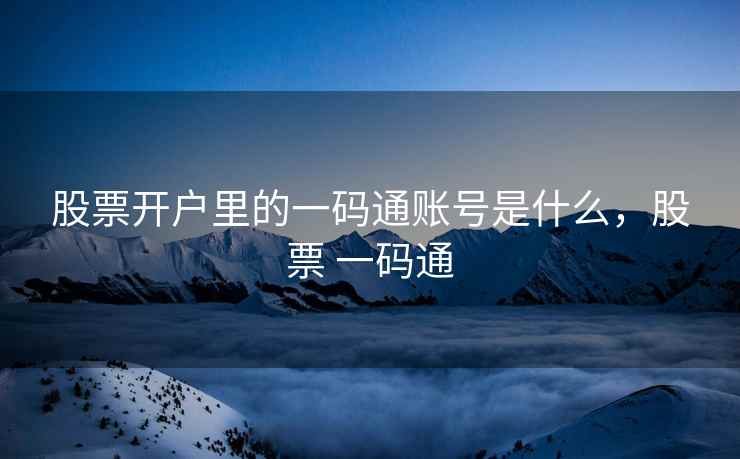 股票开户里的一码通账号是什么，股票 一码通